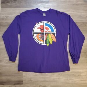 Rare Chicago Sports Teams Bears Bulls Blackhawks Long Sleeve T Shirt Mens XXL